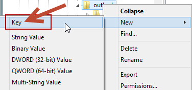 Regedit - Outlook - New Key