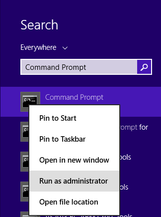 Command prompt - Run as administrator (Windows 8 or 8.1)