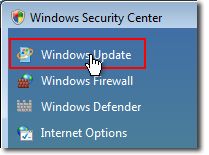 Select Start > Control Panel > Security > Security Center > Windows Update in Windows Security Center.