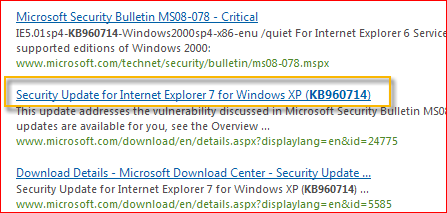 Microsoft Download Center will automatically search for all contents related to the update number you provided. Based on you operating system select the Security Update for Windows XP.
