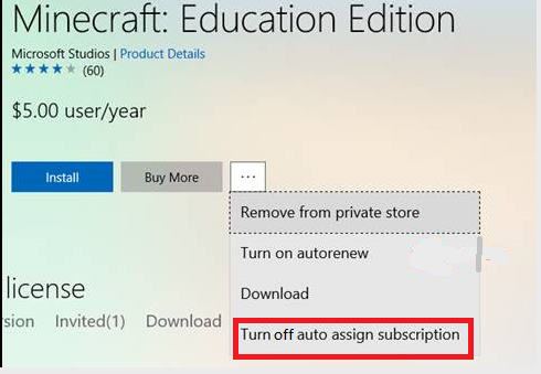 Turn off auto assign subscription for Minecraft for Education