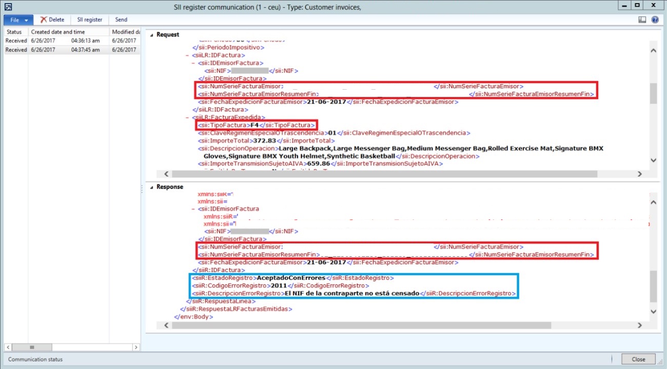 SII Register Communication Customer invoice 4033507