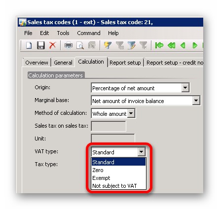 This image shows you to choose a VAT type.