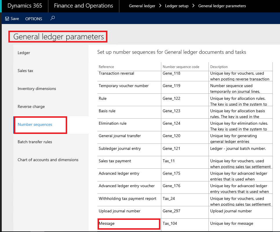 This image shows you how to setup a number sequence for Message numeration.