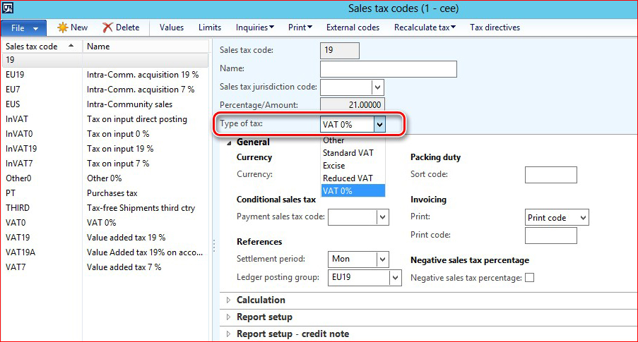 This image shows the Type of tax field.