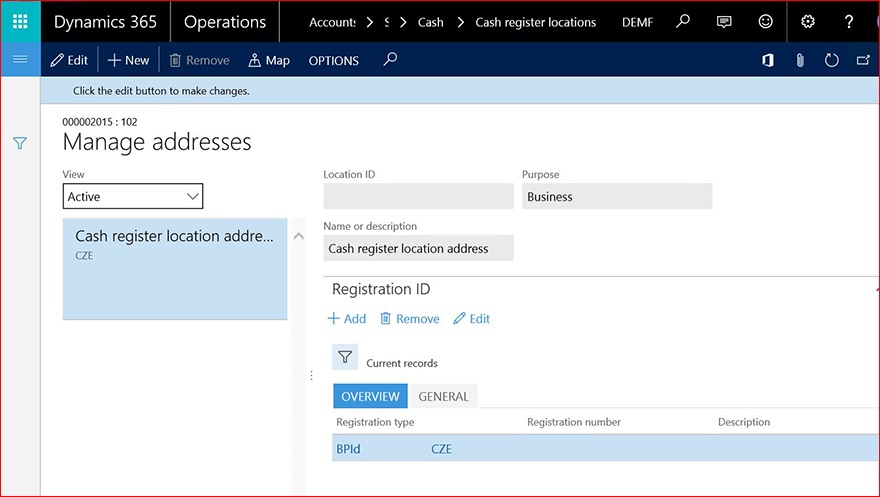 This image shows how to add information about the business premise Id number.