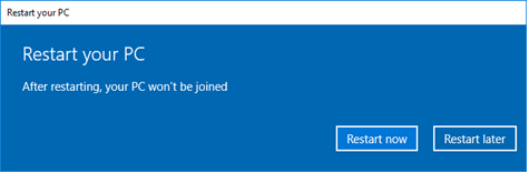 Restart later after disconnecting from the organization