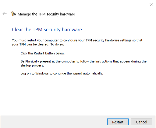 Restart after clearing TPM