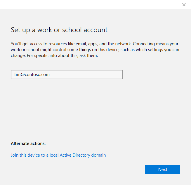 Set up a work or school account