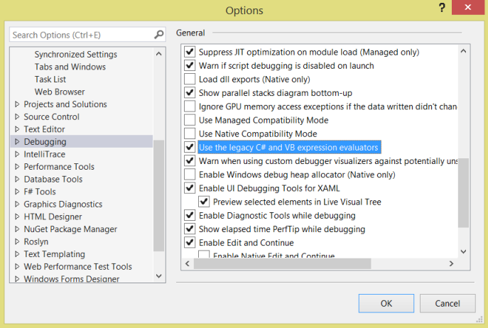 nable the legacy C# and VB expression evaluators