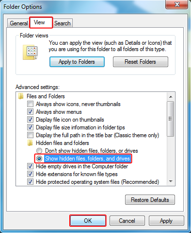 Show hidden files, folders, and drives