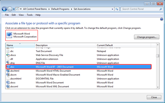 The file type is associated with the selected program, close the window, and the problem is solved