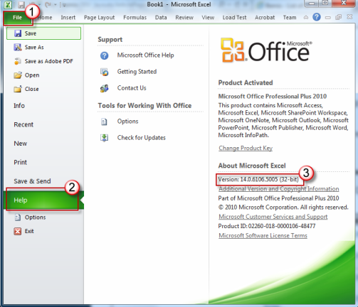 Find the office version in the right pane.