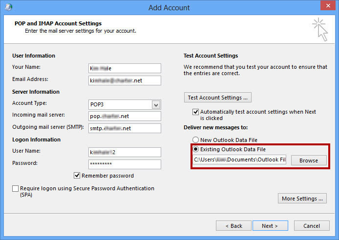 Existing Outlook Data file and click Browse