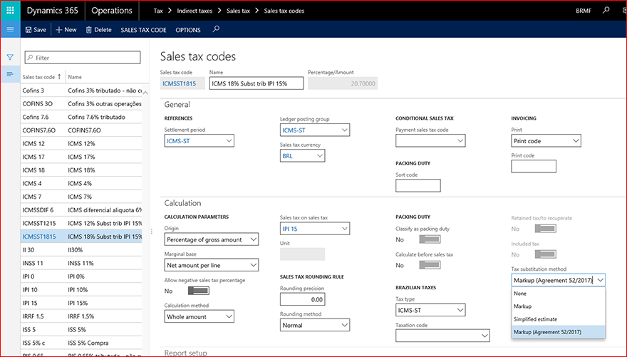 Tributary substitution method for ICMS-ST tax type with new value Markup (Agreement 52/2017) KB4055732