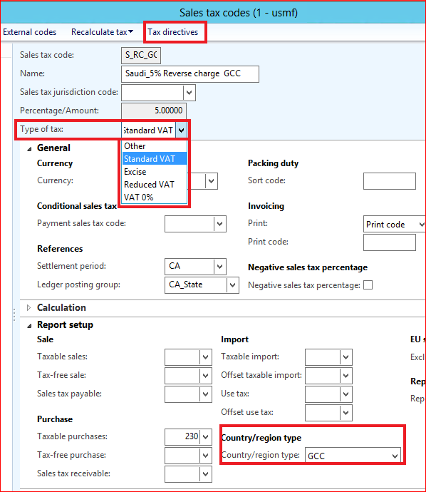 This image shows to how to make the related modifications of the Sales tax code form.