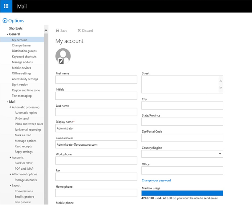 Mailbox usage status bar in OWA displays incorrect mailbox usage in Exchange Server 2016