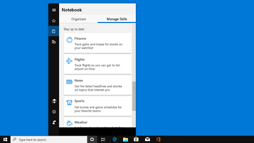 Cortana Notebook Interests
