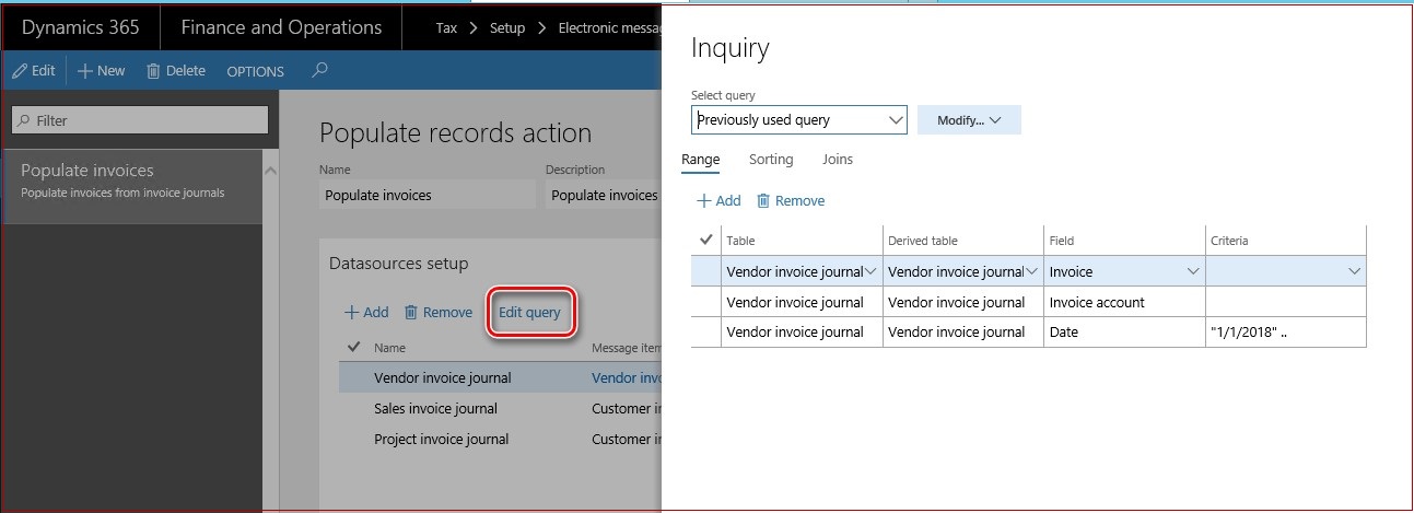 This image shows invoices unnecessary for reporting can be filtered out via customization in GER formats setup or of the query on Populate records action.