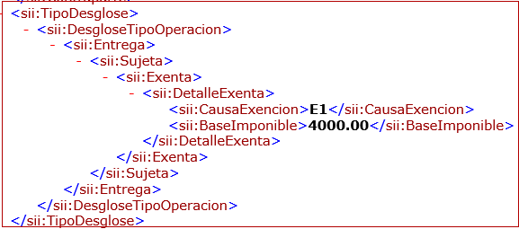 New parent node DetalleExenta for VAT exemption entries