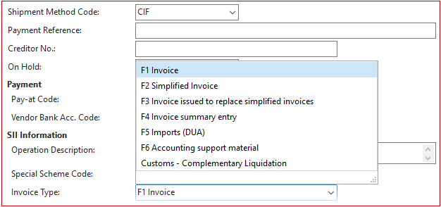 New purchase invoice type Customs Completementary Liquidation