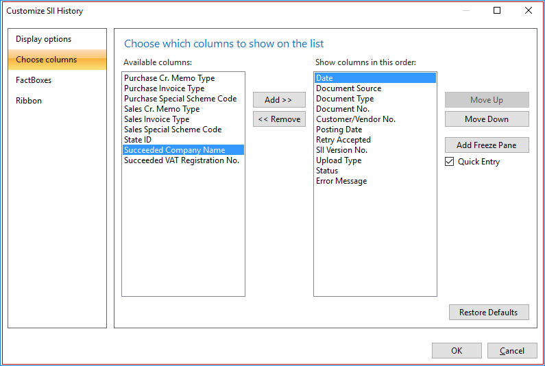 Customize SII history