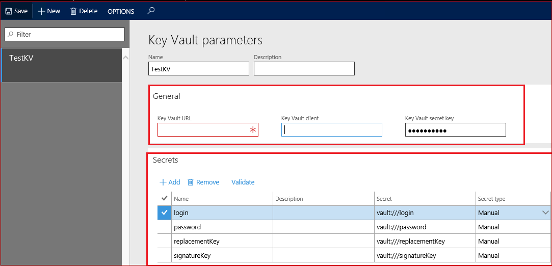 KeyVault parameters