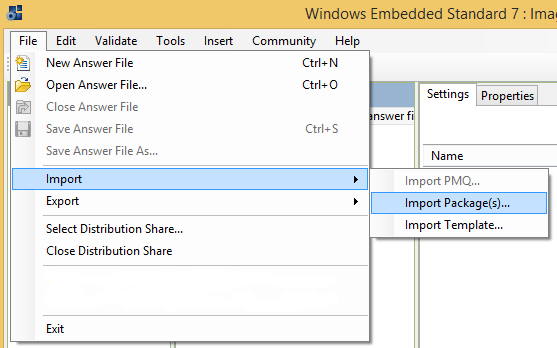 Import WES7 packages by using ICE