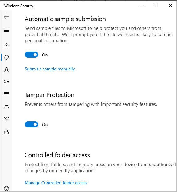 Screenshot of Windows Security App