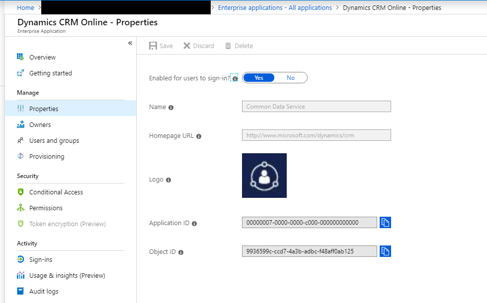 Enable Dynamics CRM Online in the Azure Portal