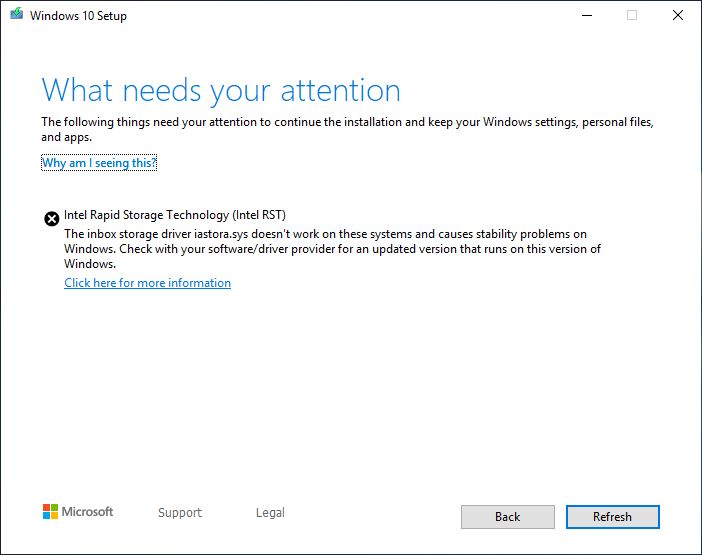 KB4514156 Intel Rapid Storage Technology (Intel RST) Compatibility Hold