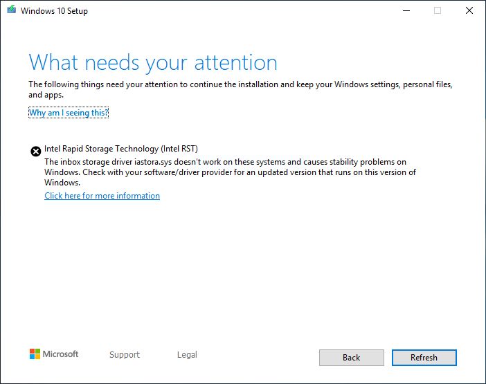 KB4514156 Intel Rapid Storage Technology (Intel RST) Compatibility Hold